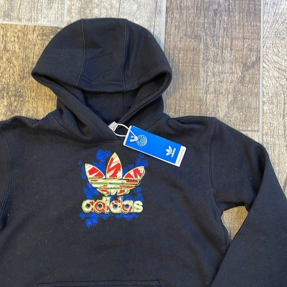 NWT Adidas Trefoil Hoodie Black Kids Large L Unisex - Picture 3 of 6
